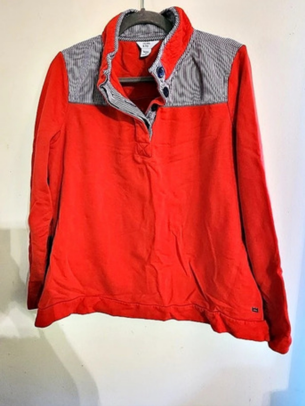 Crown & Ivy Red Striped Quilted Quarter-Snap Pullover Sweatshirt Size XL